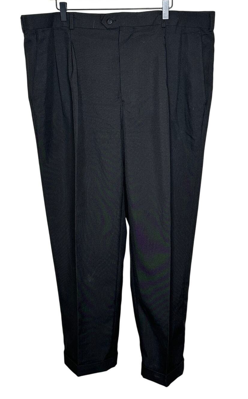 Bocaccio Uomo Dress Pants Mens 42x30 Black Straight Leg Cuffed Hem Big Tall